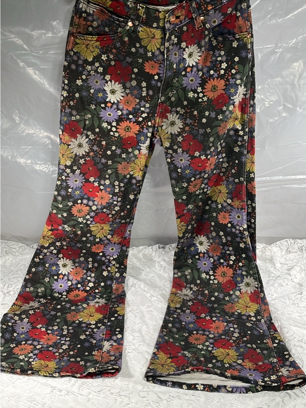 Wrangler Black Floral Wide-Leg Jeans
